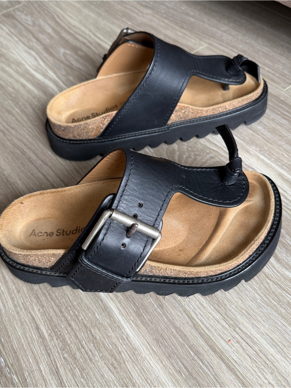 Acne Studios Platform Leather Sandals Black Made in Italy size 37 US 7 - Picture 6 of 10